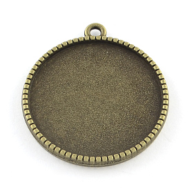 Tibetan Style Alloy Pendant Cabochon Settings, Double-sided Tray, Flat Round, Cadmium Free & Lead Free