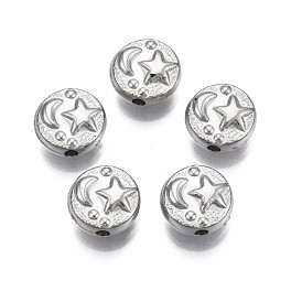 CCB Plastic Beads, for DIY Jewelry Making, Flat Round with Star & Moon