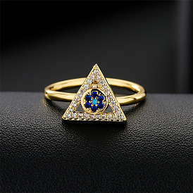 Adjustable Triangular Ring with Rotating Copper Plated Gold and Zircon Stones