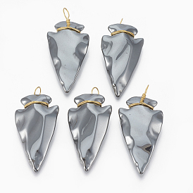 Non-magnetic Synthetic Hematite Pendants, with Golden Tone Brass Findings, Arrows