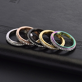 Rotatable Stainless Steel, Rhinestone Finger Rings  for Women