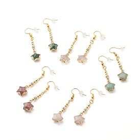 Natürliche Edelsteinstern-Ohrringe, lange Ohrringe aus Messing für Frauen, golden