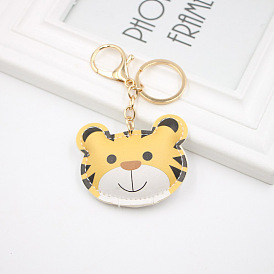 Cute Cartoon Tiger Leather Keychain for Fashionable Bags and Phones