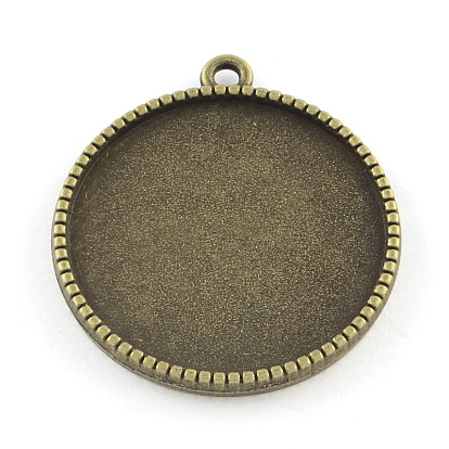 Tibetan Style Alloy Pendant Cabochon Settings, Double-sided Tray, Flat Round, Cadmium Free & Lead Free
