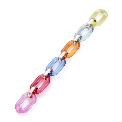 Handmade Transparent Acrylic Cable Chains, with CCB Plastic Linking Rings, Flat Oval, Rose Gold