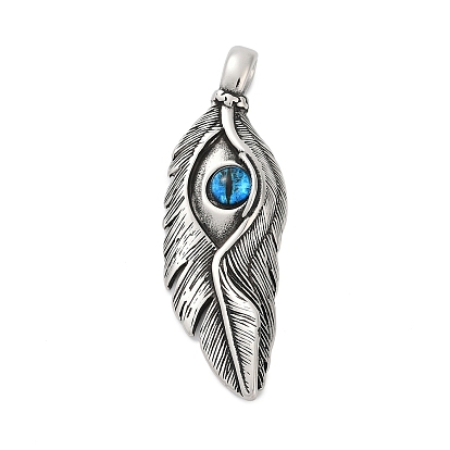 316 хирургические подвески из нержавеющей стали, перо с глазом, с кошачий глаз бисера, ионное покрытие (ip)