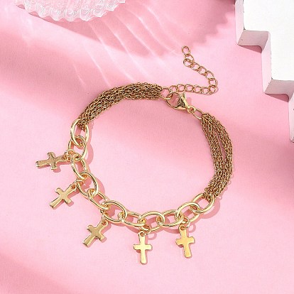 304 из нержавеющей стали шарм браслеты, браслеты-цепочки из латуни для женщин, крестик