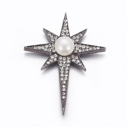 Латунные кабошоны, с оболочкой жемчуг и горный хрусталь, Сияющая звезда