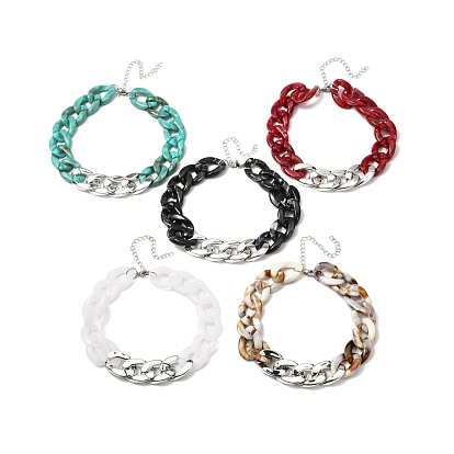 Two Tone Chunky Curb Chain Necklace for Teen Girl Women, Acrylic & ABS Plastic Link Chain Bracelet