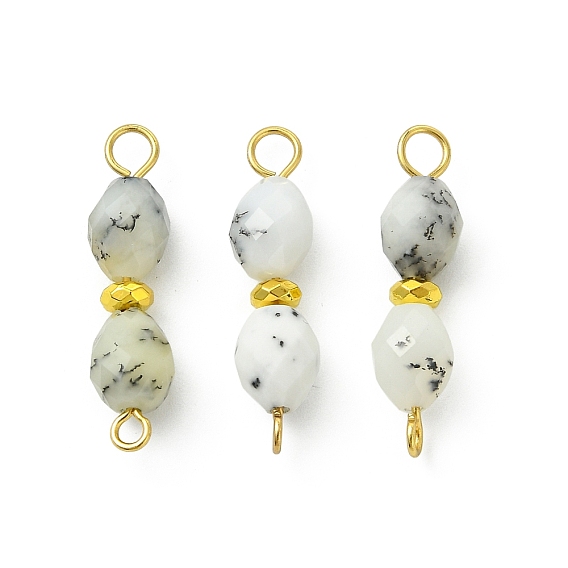Подвески-коннекторы в виде натуральных цветочных опалов, ограненных овальных бусин., с гальваническим покрытием из синтетических немагнитных гематитовых шариков, золотые