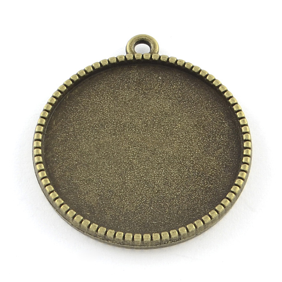 Tibetan Style Alloy Pendant Cabochon Settings, Double-sided Tray, Flat Round, Cadmium Free & Lead Free