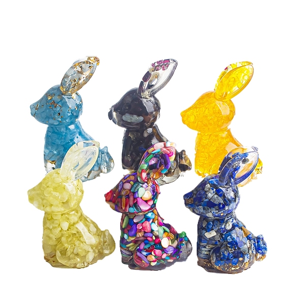 Resin Rabbit Display Decoration, with Gemstone Chips inside Statues for Home Office Decorations