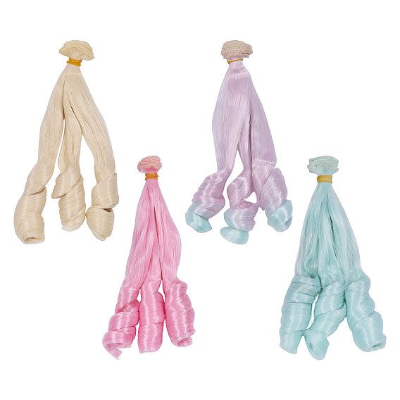 4шт. 4 цветов, термостойкое волокно, длинные плоские кудрявые волосы для кукольного парика, для поделок девушки bjd makings аксессуары