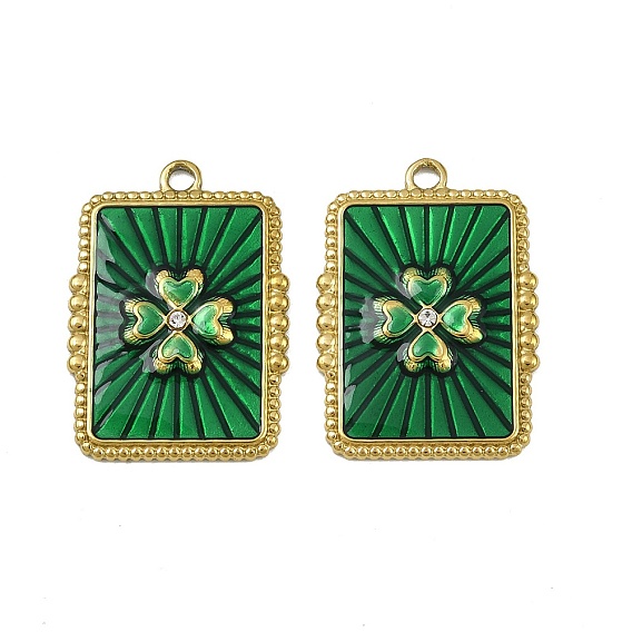 304 нержавеющей стальной эмали подвески, прямоугольник с подвесками-клеверами, со стразами, ионное покрытие (ip)