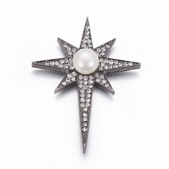 Латунные кабошоны, с оболочкой жемчуг и горный хрусталь, Сияющая звезда