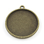 Tibetan Style Alloy Pendant Cabochon Settings, Double-sided Tray, Flat Round, Cadmium Free & Lead Free