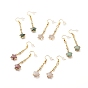Natural Gemstone Star Dangle Earrings, Brass Long Drop Earrings for Women, Golden