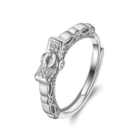 925 Sterling Silver Cubic Zirconia Adjustable Finger Ring Components, Clear