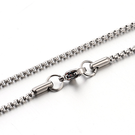 304 Stainless Steel Box Chain Necklaces, 19.7 inch (500mm), 2mm