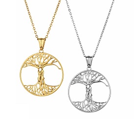 Stainless Steel Tree of Life Pendant Necklace for Couples - Gold Titanium Steel Chain