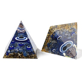 Evil Eye Orgonite Pyramid Resin Energy Generators, Reiki Gold Foil Natural Lapis Lazuli Chips Inside for Home Office Desk Decoration