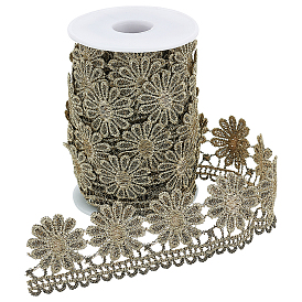 7.5 Yards Metallic Yarn Ribbons, Flower Pattern, with 1Pc Plastic Empty Spools