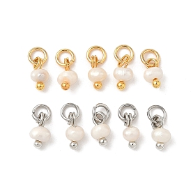 Подвески-рондели из натурального культивированного пресноводного жемчуга, с кольцами из нержавеющей стали, цветочный белый