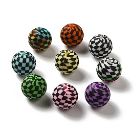 Opaque Silicone Beads, Round with Tartan