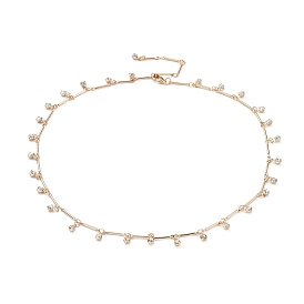 Chain Necklaces, with Real 18K Gold Plated Brass Rhinestone Charms, Brass Bar Link Chains and Lobster Claw Clasps, with Cardboard Box