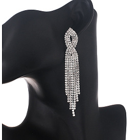 Sparkling Crystal Tassel Earrings for Wedding and Stage, Elegant Cross Design