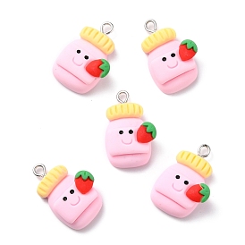 Resin Pendants, with Platinum Iron Peg Bail, Canned Strawberry