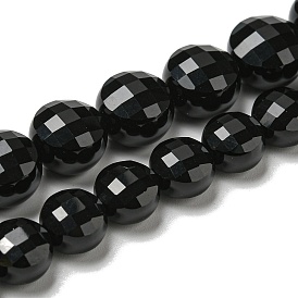 Brins de perles d'onyx noir naturel (teints et chauffés), facette, plat rond