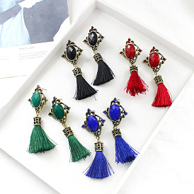 Bohemian Style Long Earrings with Exquisite Gemstones, Fashionable Tassels and Personalized Charm