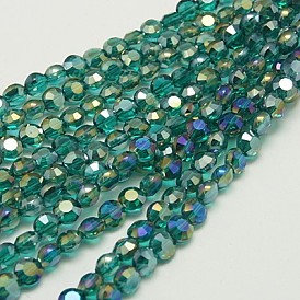 Electroplate Glass Beads Strands, AB Color Plated, Faceted, Flat Round, 6x4mm, Hole: 1mm