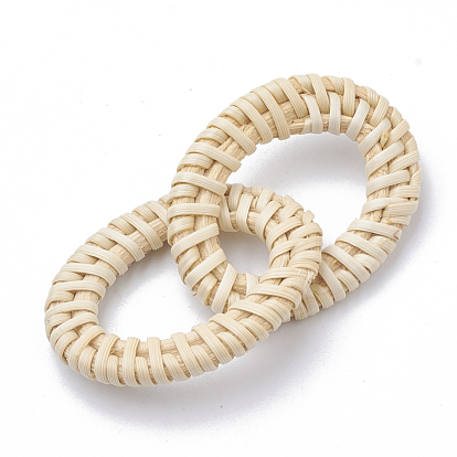 Handmade Reed Cane/Rattan Woven Linking Rings, For Making Straw Earrings and Necklaces,  Bleach, Oval Ring