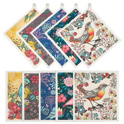 10Pcs 5 Styles Wood Pulp Cotton Cleaning Cloth, Rectangle Dishcloth, with 5Pcs Plastic Hangers Clips