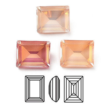 Electroplate K9 Glass Rhinestone Cabochons, Point Back & Back Plated, Faceted, Rectangle