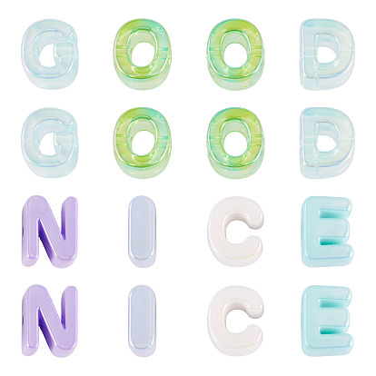 100шт 2 стили УФ-покрытие радужные переливающиеся акриловые бусины, случайные смешанные буквы