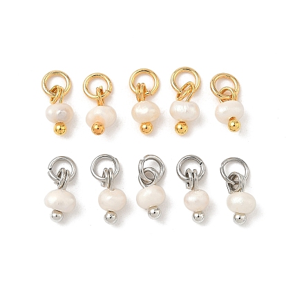 Подвески-рондели из натурального культивированного пресноводного жемчуга, с кольцами из нержавеющей стали, цветочный белый