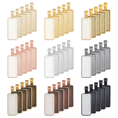 45Pcs 9 Colors Alloy Pendant Cabochon Settings, with 45 Pcs Transparent Rectangle Glass Cabochons, for DIY Pendant Making Kits