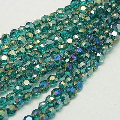 Electroplate Glass Beads Strands, AB Color Plated, Faceted, Flat Round, 6x4mm, Hole: 1mm