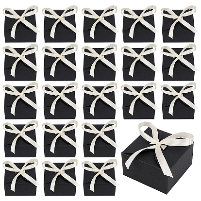 Square Folding Paper Gift Boxes, for Presents Candies Cookies Wrapping, with Polyester Ribbon