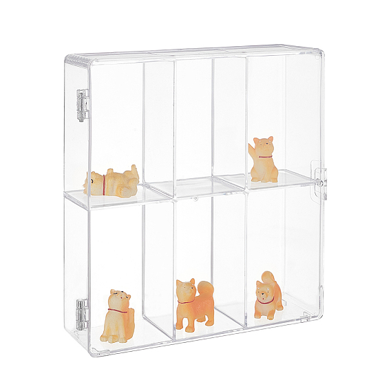 2-Tier 6 Grids Transparent Plastic Action Figures Display cases, Dustproof Model Rack for Minifigures Toys, Rectangle