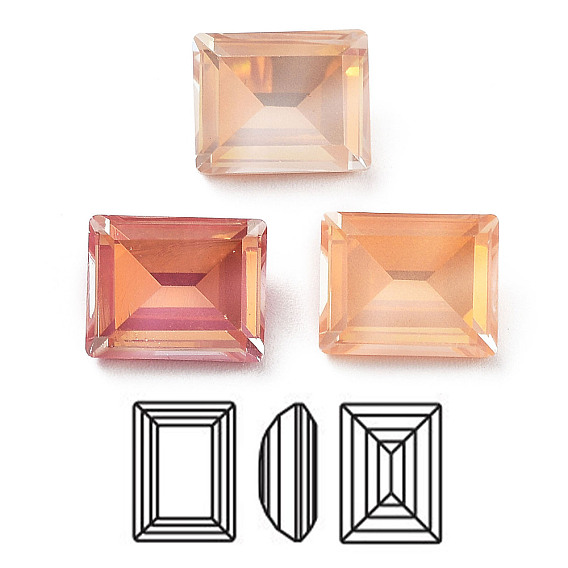 Electroplate K9 Glass Rhinestone Cabochons, Point Back & Back Plated, Faceted, Rectangle
