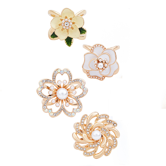 4 шт. 4 стили зажим для шарфа из цинкового сплава с цветком, броши-пуговицы для шали для женщин, с жемчугом из смолы и стразами