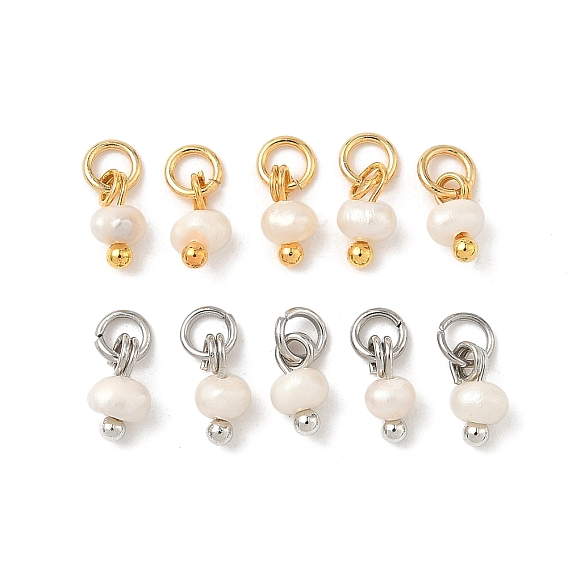 Подвески-рондели из натурального культивированного пресноводного жемчуга, с кольцами из нержавеющей стали, цветочный белый