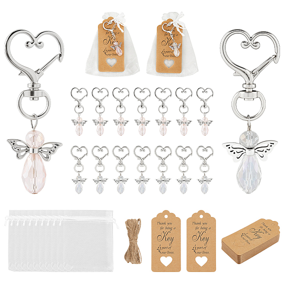 42 шт. подвесные украшения в виде ангела из сплава стекла, с поворотными застежками из сплава и подарочными пакетами из бумажного картона и органзы, старинное серебро и платина