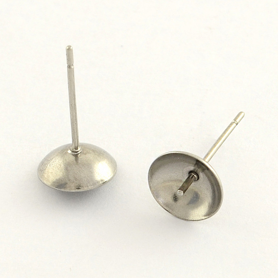 304 Stainless Steel Post Stud Earring Findings, For Half Drilled Beads