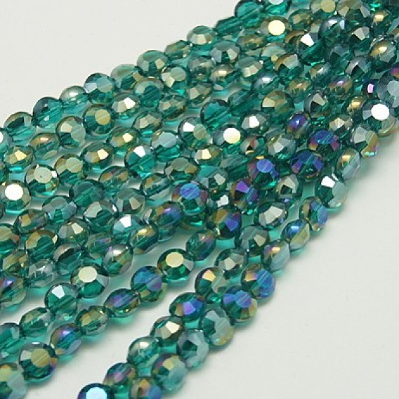 Galvanisieren Glasperlen, ab Farbe plattiert, facettiert, Flachrund, 6x4 mm, Bohrung: 1 mm