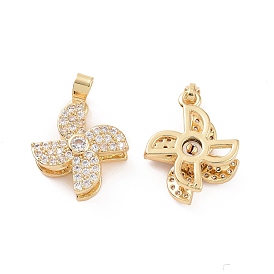Rotatable Brass Micro Clear Pave Cubic Zirconia Pendants, Windmill Charms